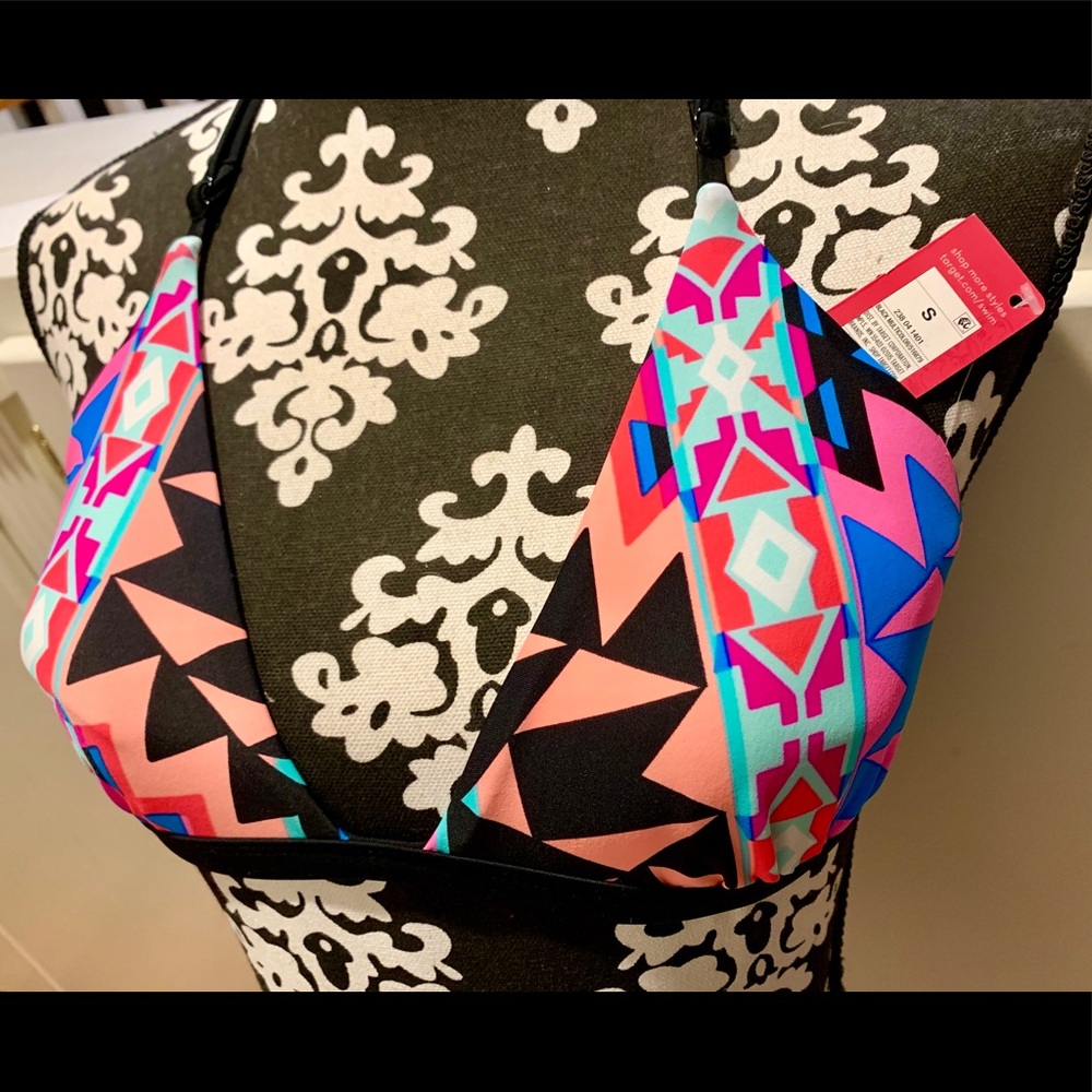 Neon Blue Coral Aztec Racerback Bikini Swim Top S